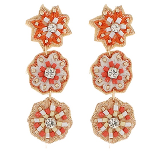 Embroidered Flower 3 Drop Earrings - Picture 1 of 3